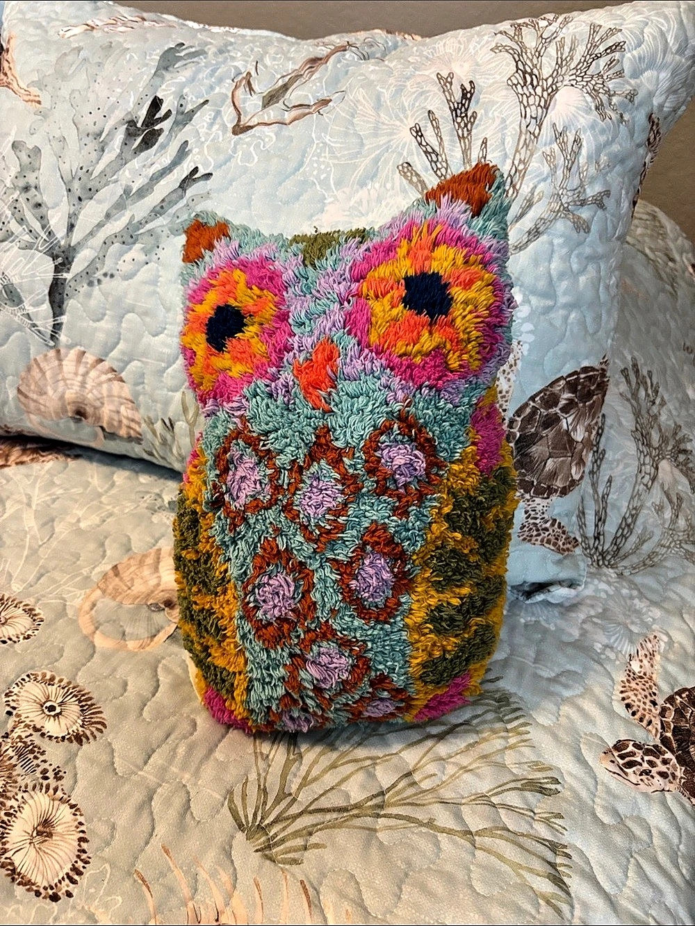 Natural Life Embroidered Plush Owl Decor Pillow